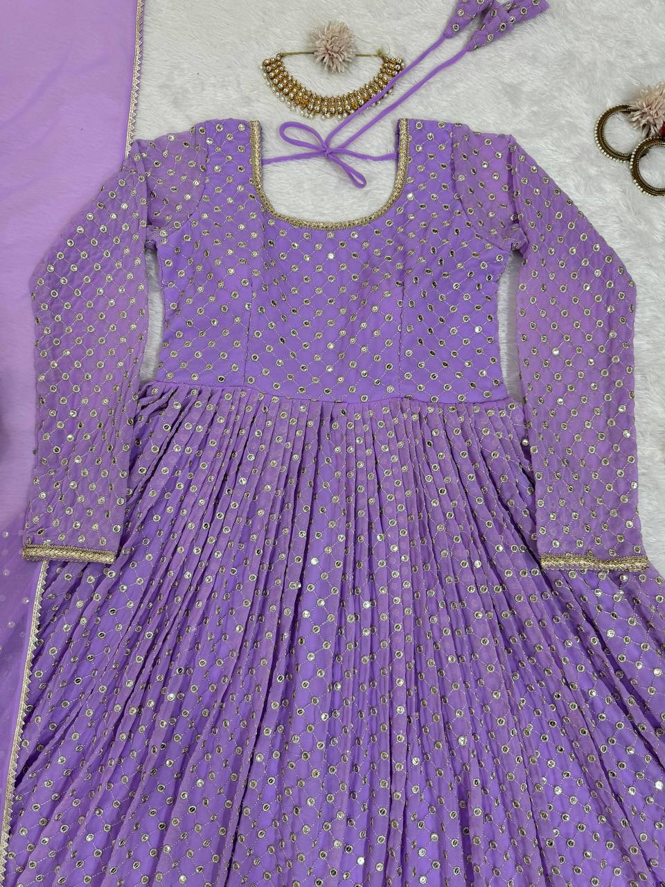 Lavender Color Sequence Work Gown & Dupatta