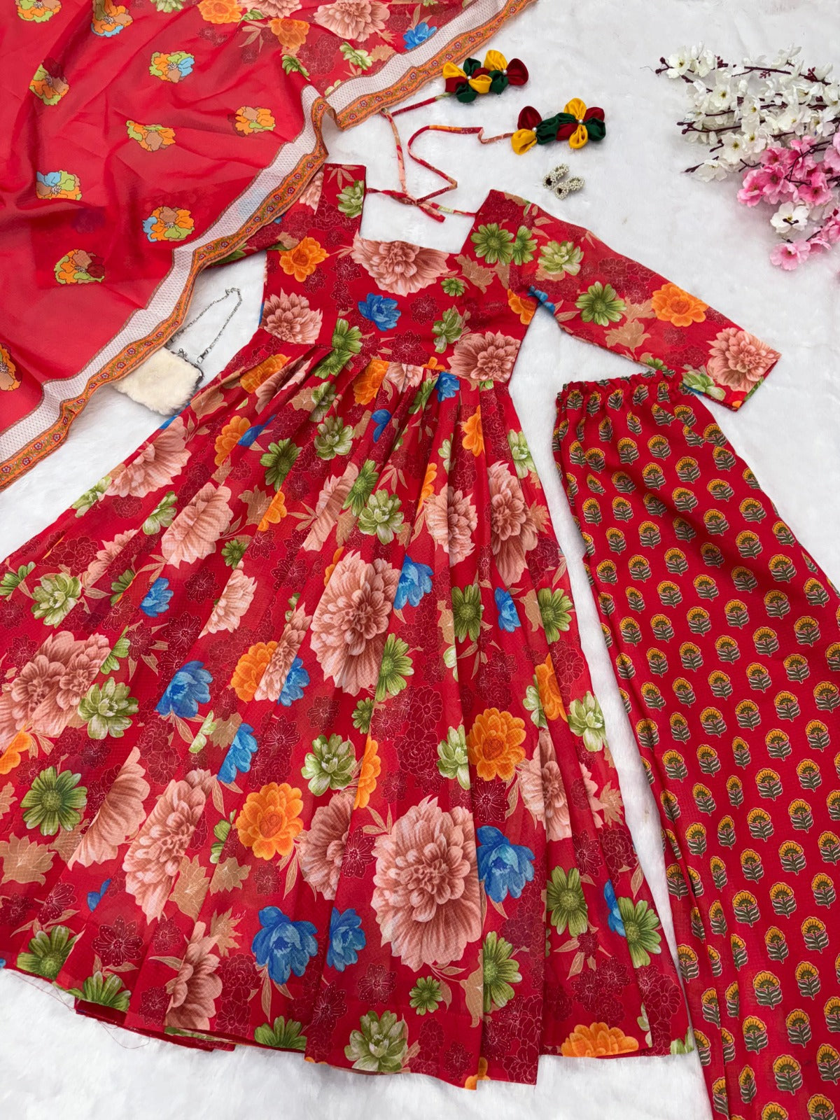 Soft Chex Cotton & Printed Huge Flair Anarkali Suit