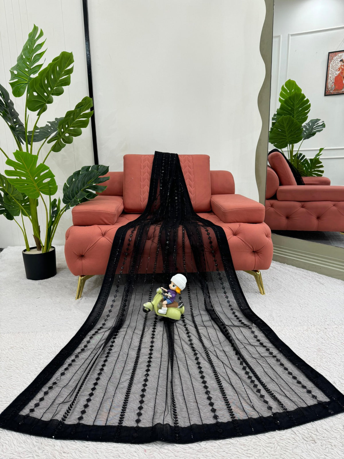 Party Wear Soft Net Black Saree