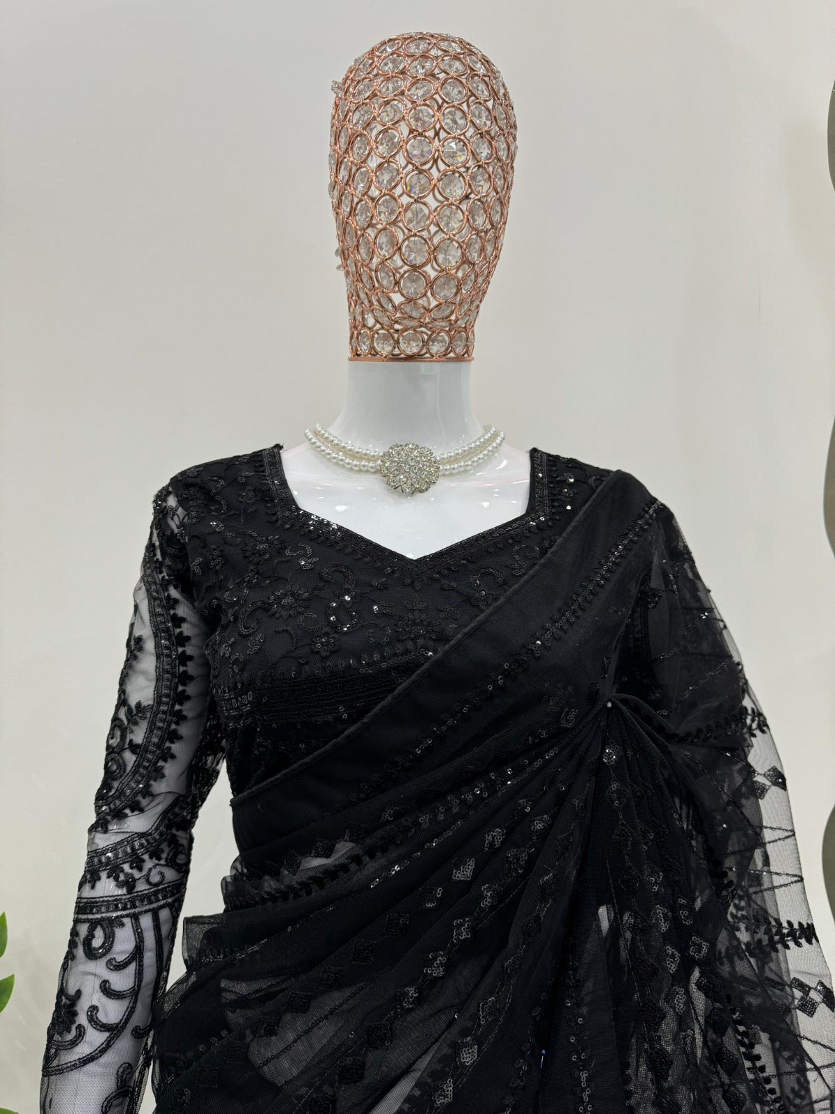 Party Wear Soft Net Black Saree