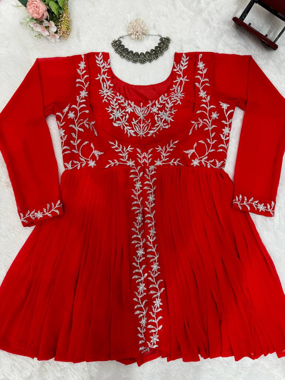 Red Party Wear Sharara Suit