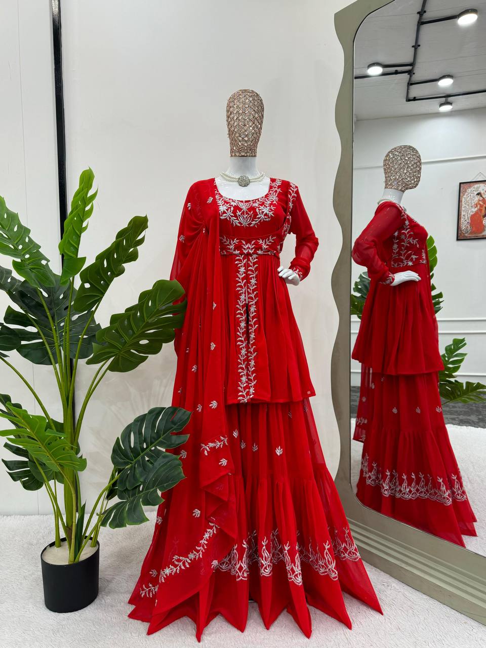 Red Party Wear Sharara Suit