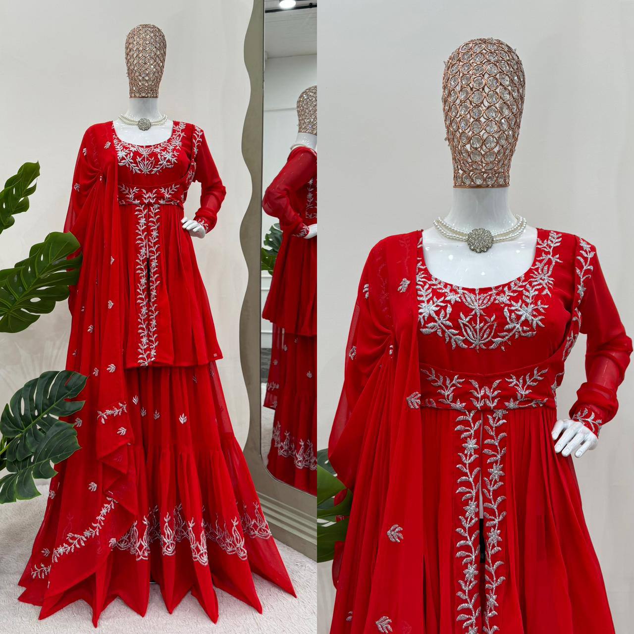 Red Party Wear Sharara Suit