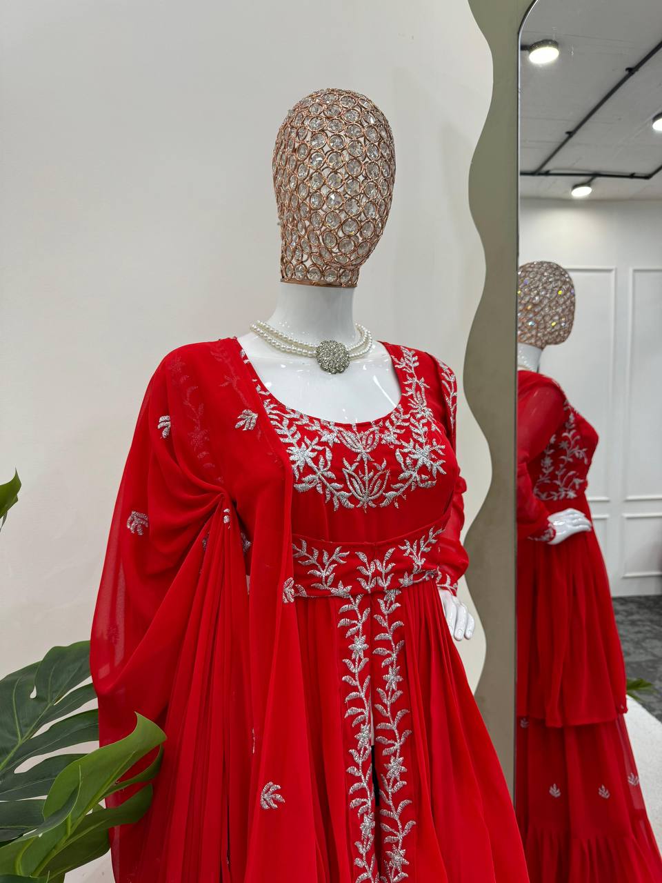 Red Party Wear Sharara Suit