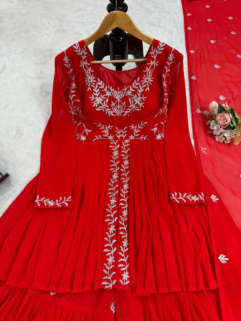 Red Party Wear Sharara Suit