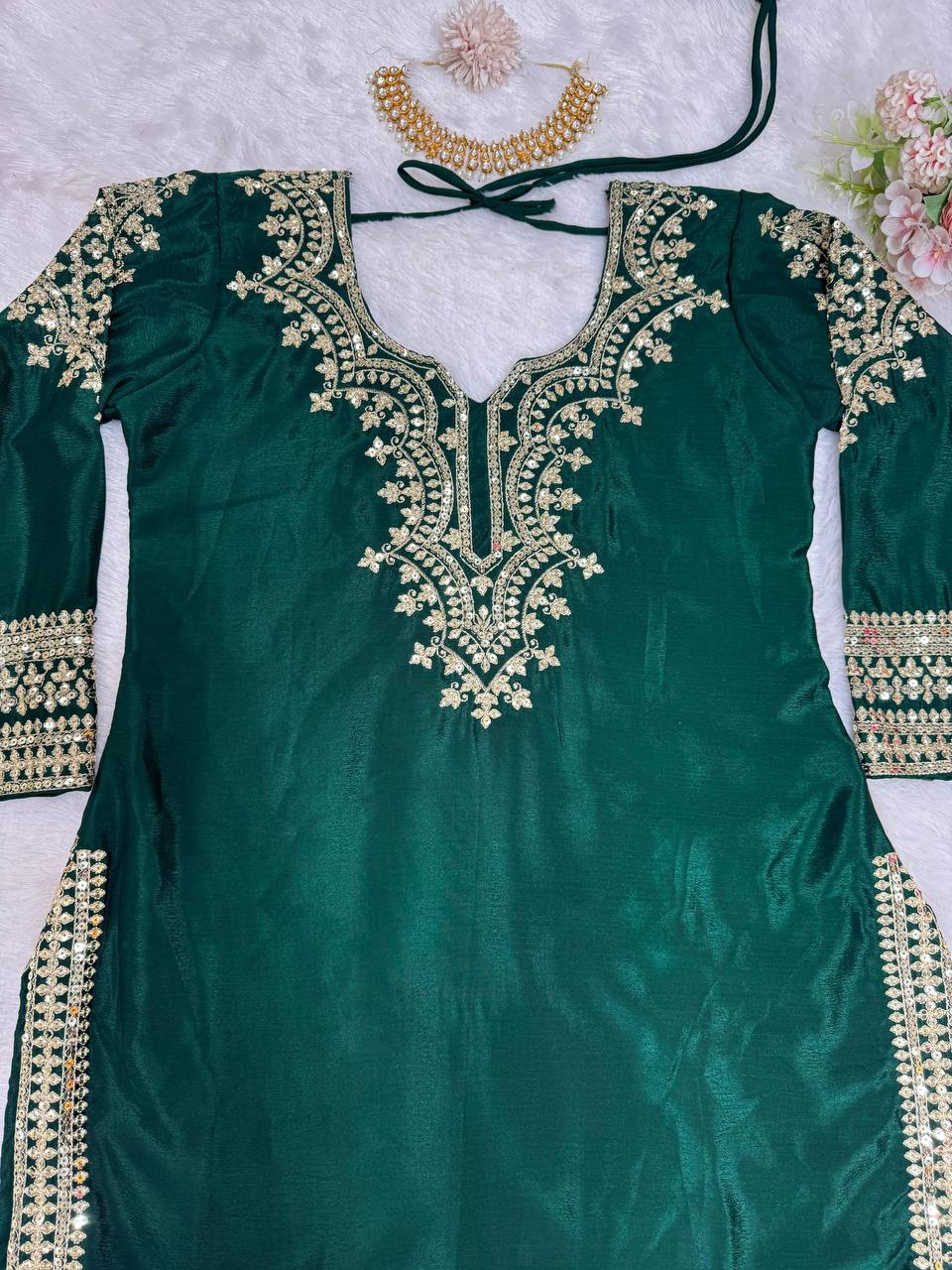 Chinon Silk Mehndi Special Sharara Suit