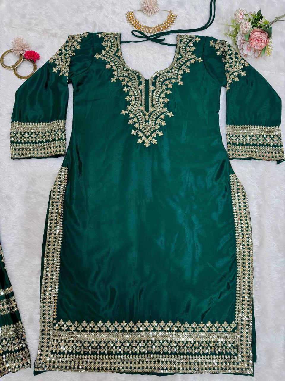 Chinon Silk Mehndi Special Sharara Suit