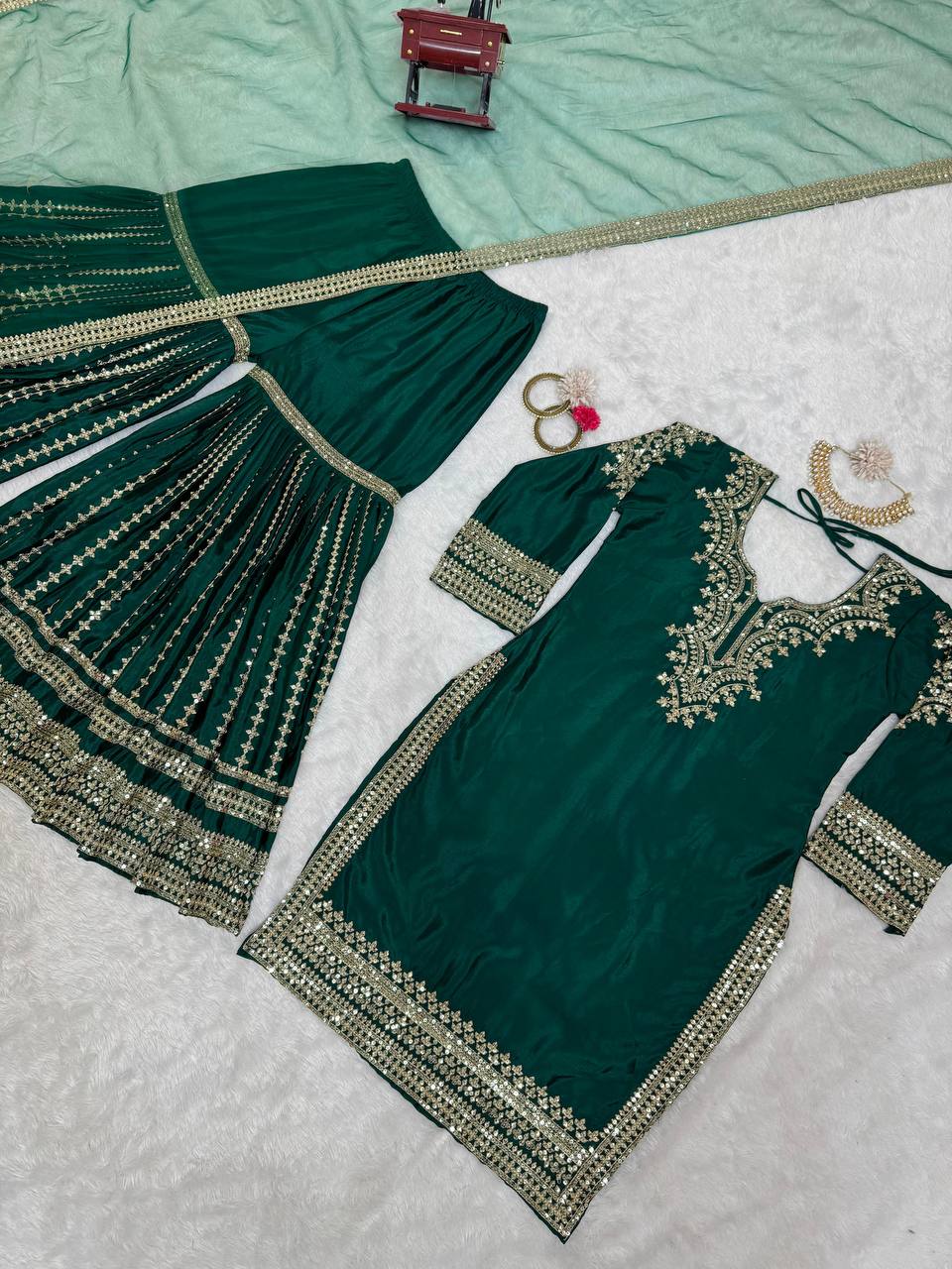 Chinon Silk Mehndi Special Sharara Suit