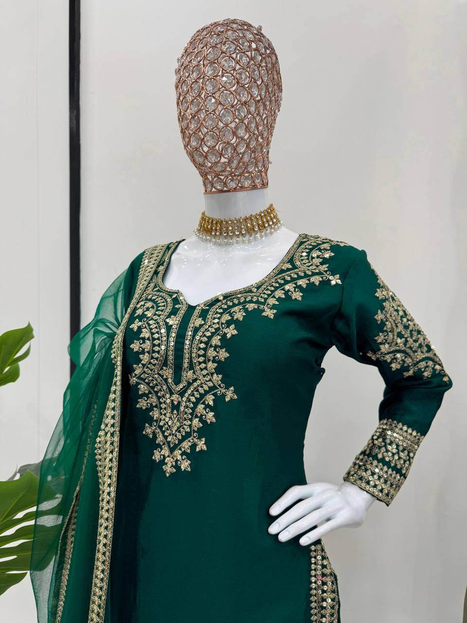 Chinon Silk Mehndi Special Sharara Suit