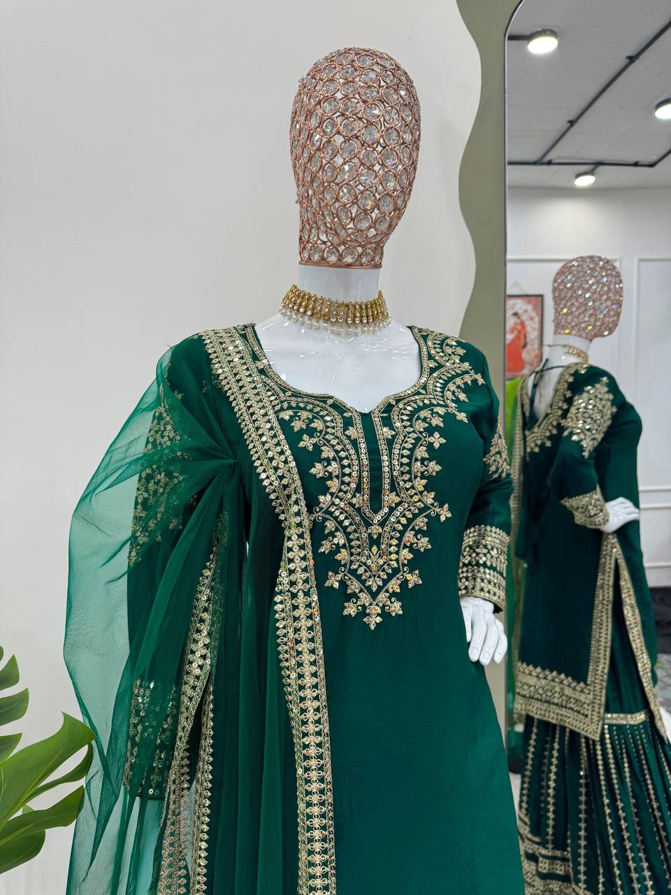 Chinon Silk Mehndi Special Sharara Suit