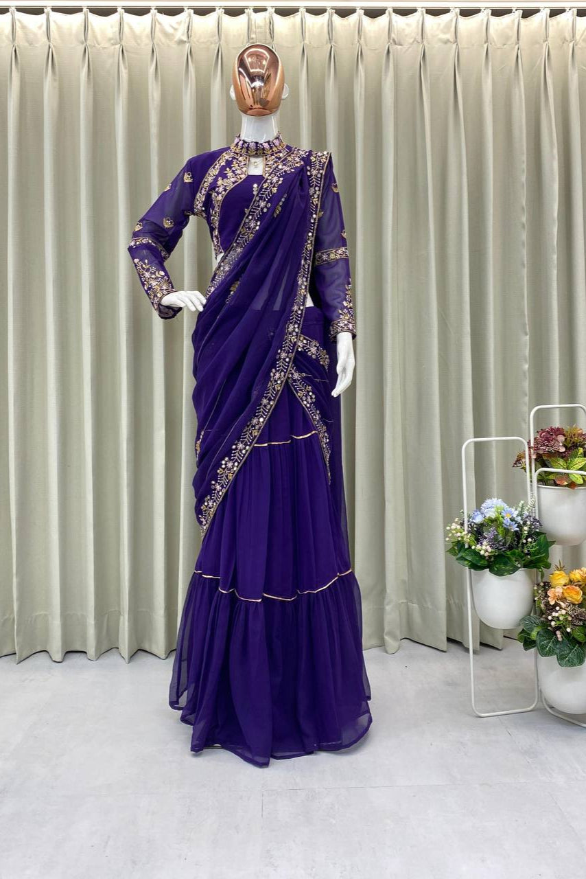 Fancy Lehenga Saree With Heavy Work Blouse