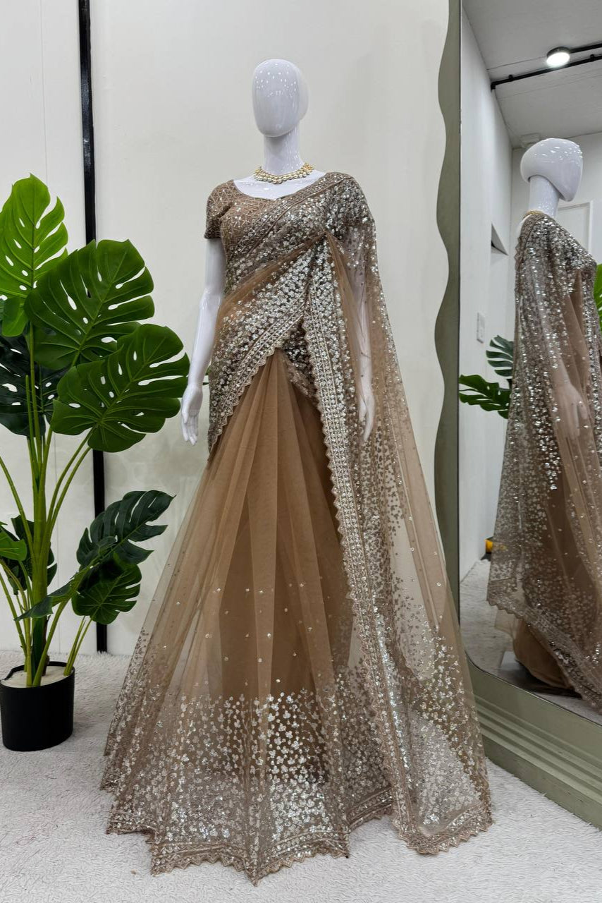 Soft Net Fabric Saree With Sequence Work