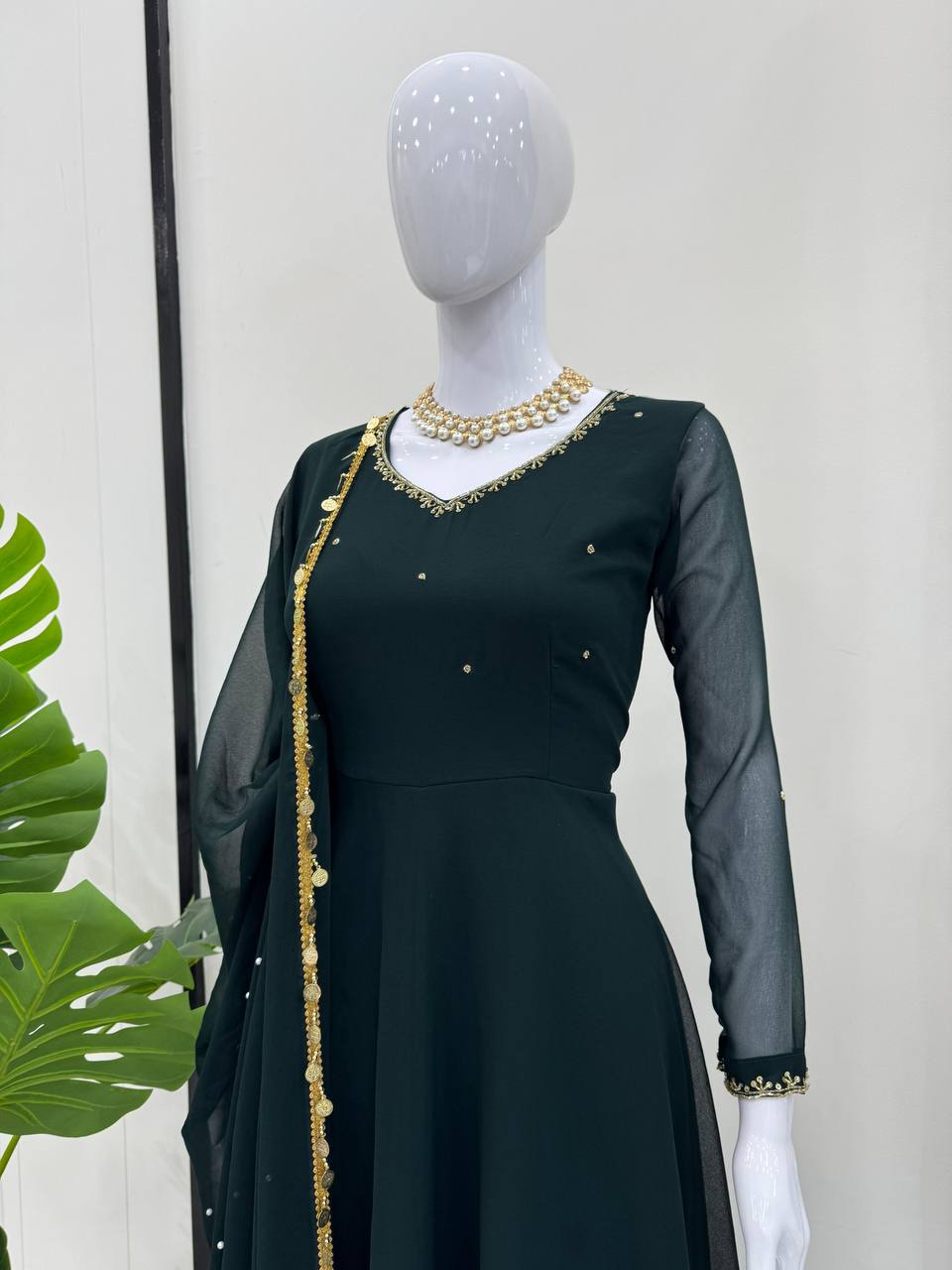 Faux Georgette handwork lace border Anarkali suit