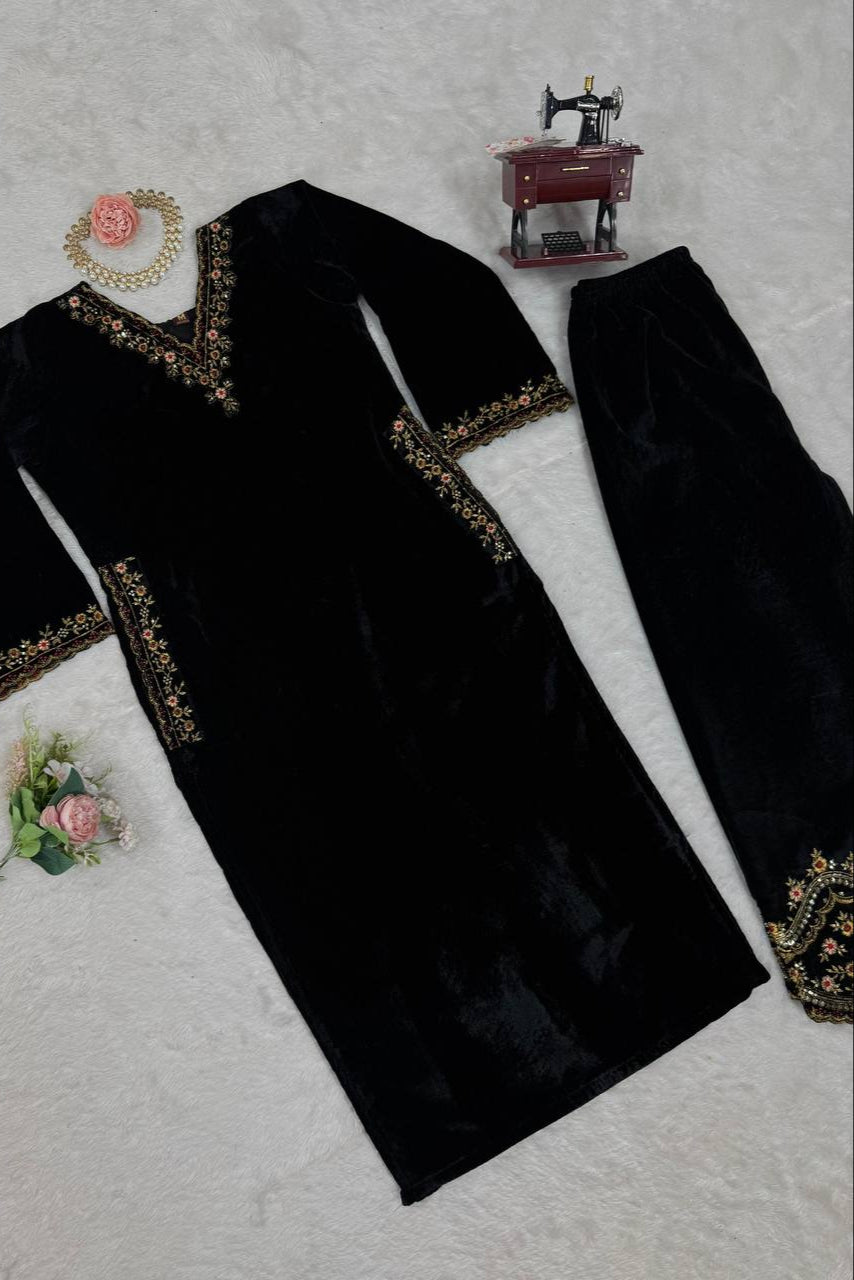 Winter Special Viscose Velvet Suit With Side Pocket