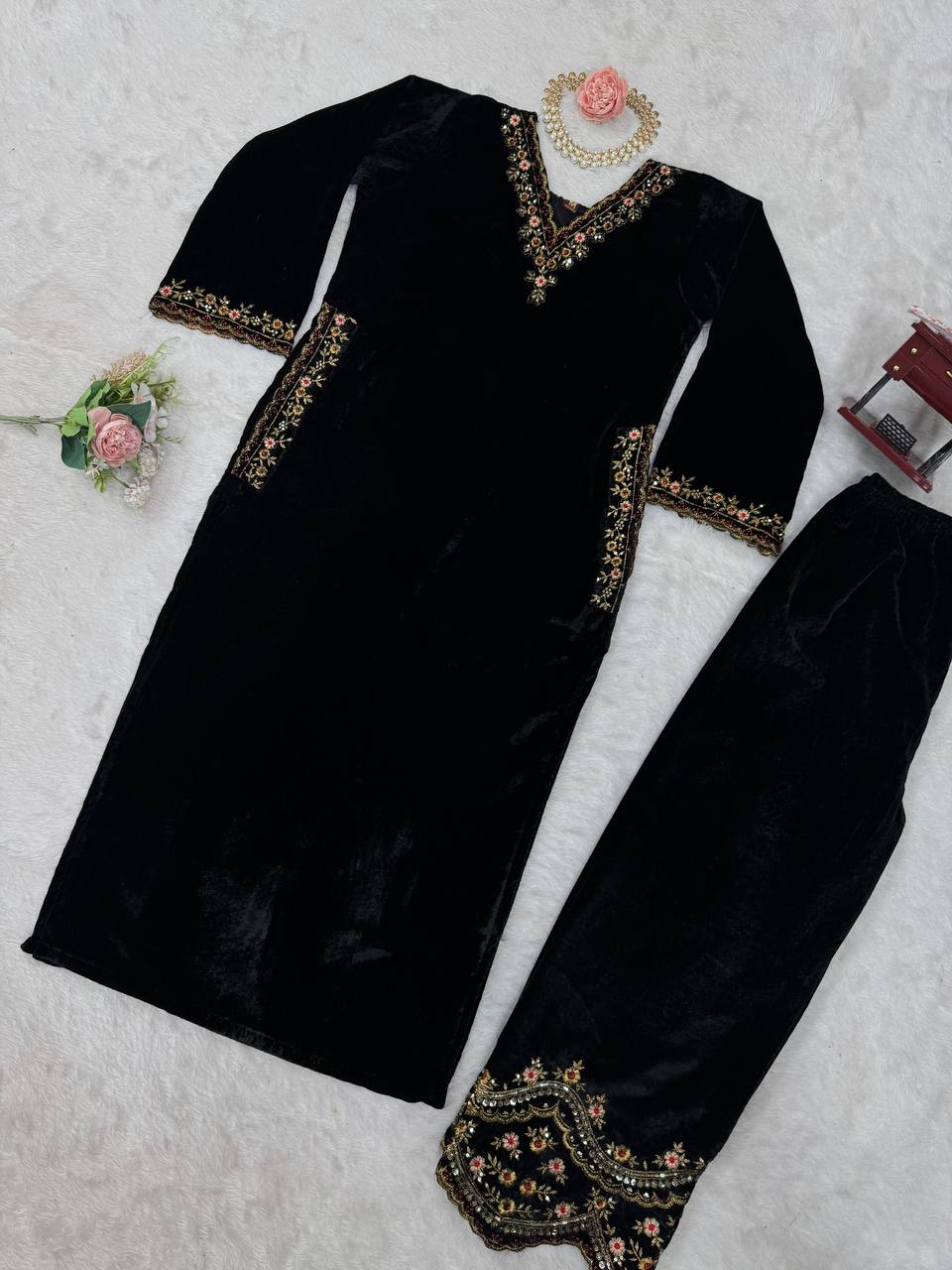 Winter Special Viscose Velvet Suit With Side Pocket