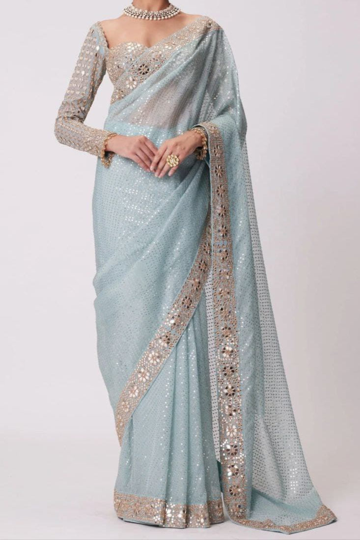 Original Mirror Work Designer Saree With  Blouse