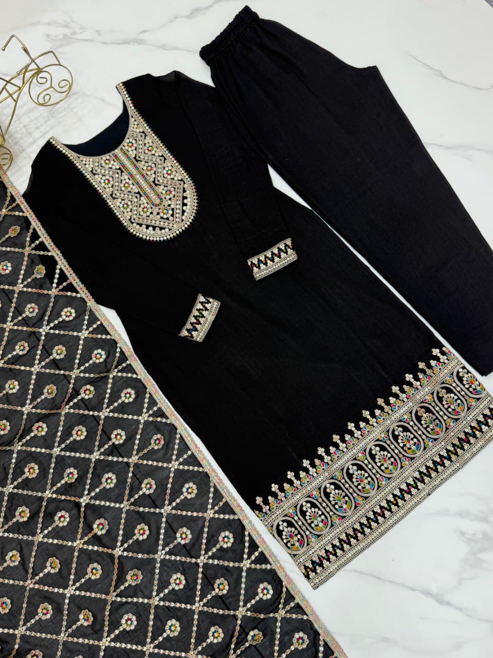 Vichitra Silk & Embroidery Sequence Work Party Wear Suit