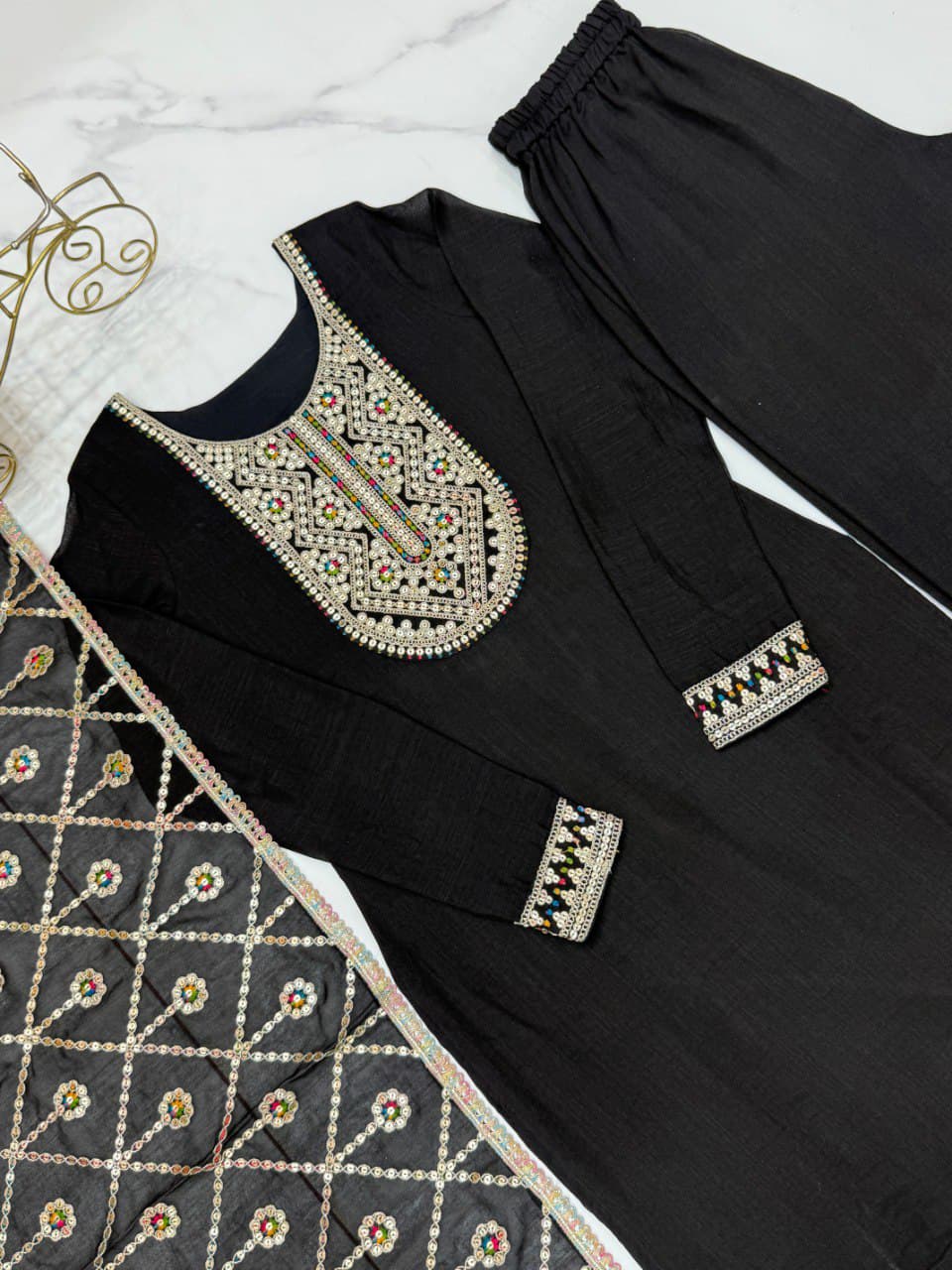 Vichitra Silk & Embroidery Sequence Work Party Wear Suit