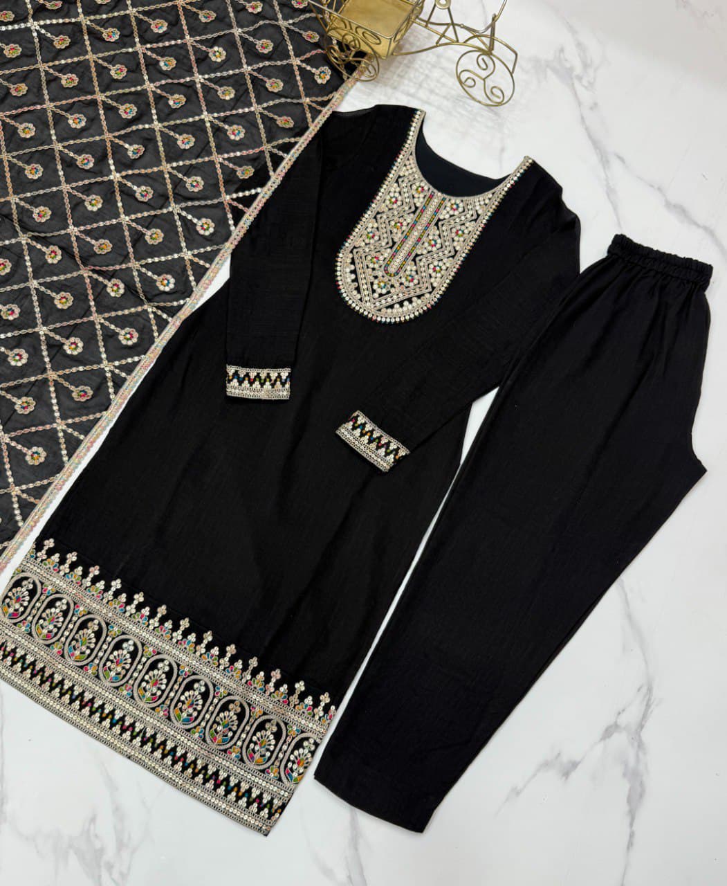 Vichitra Silk & Embroidery Sequence Work Party Wear Suit