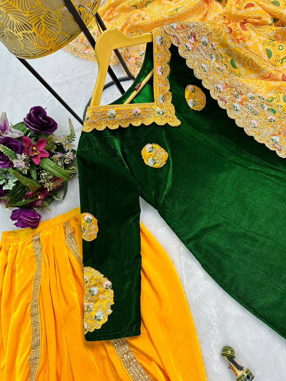 Mehendi Special Velvet & Embroidery work Patiala Suit