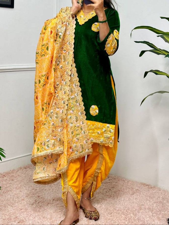 Mehendi Special Velvet & Embroidery work Patiala Suit