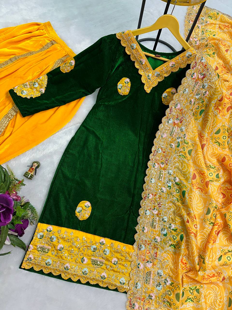 Mehendi Special Velvet & Embroidery work Patiala Suit