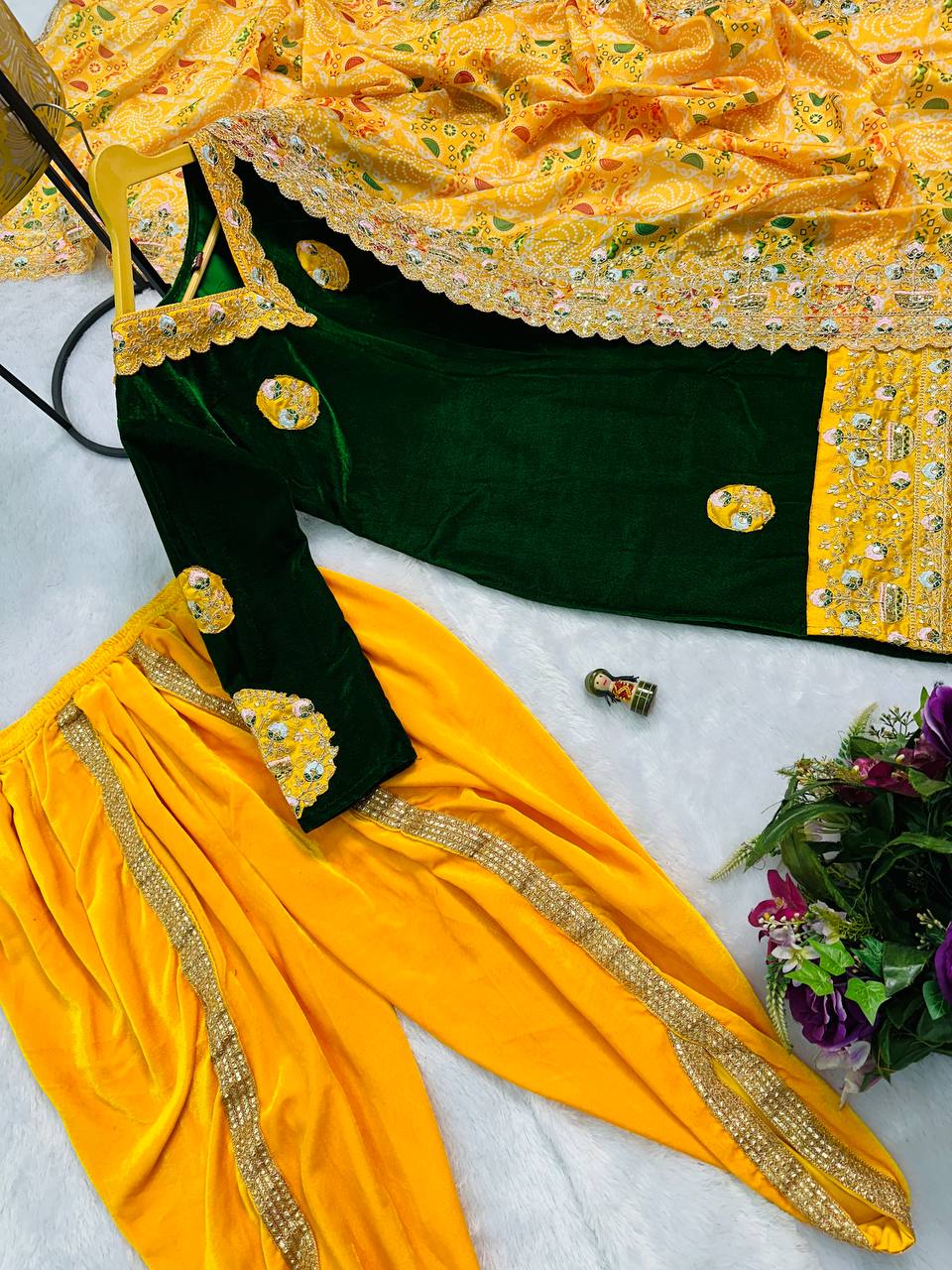 Mehendi Special Velvet & Embroidery work Patiala Suit