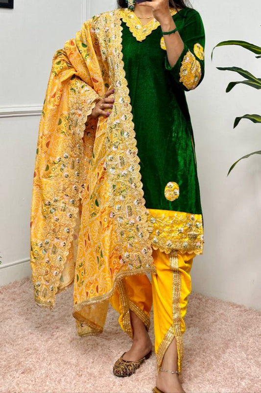 Mehendi Special Velvet & Embroidery work Patiala Suit