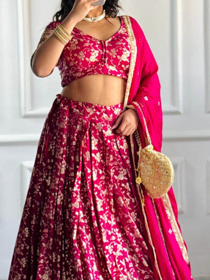 Banarsi Silk  With Embroidery  Work  Party Wear Lehenga  Choli