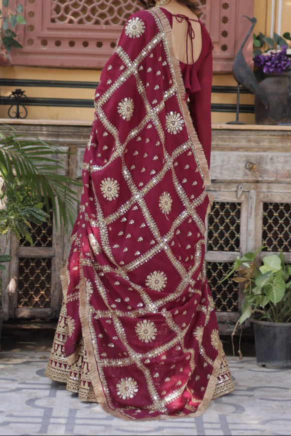 Embroidery Zari Sequence Work Gown  With  Dupatta