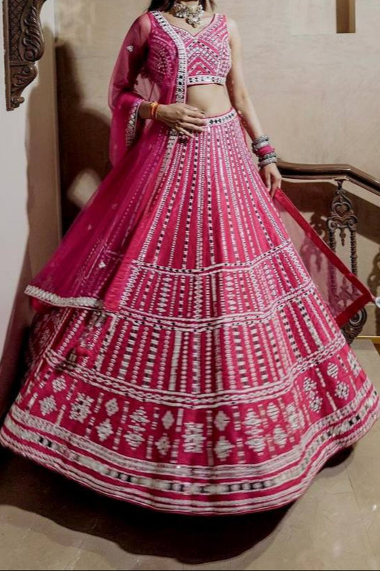 Wedding Special Heavy Slub Silk Thread & Paper Mirror Work Lehenga Choli