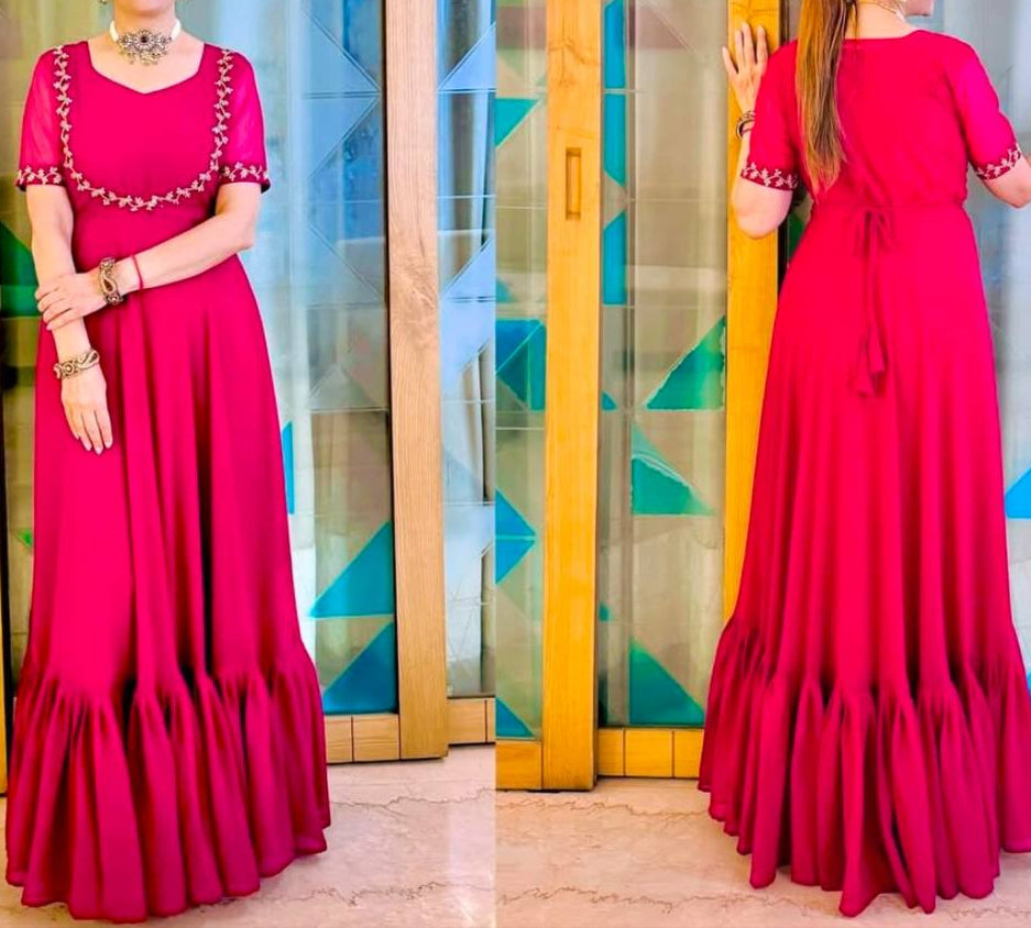 Superhit Trending Gown With Embroidered Koti & Belt