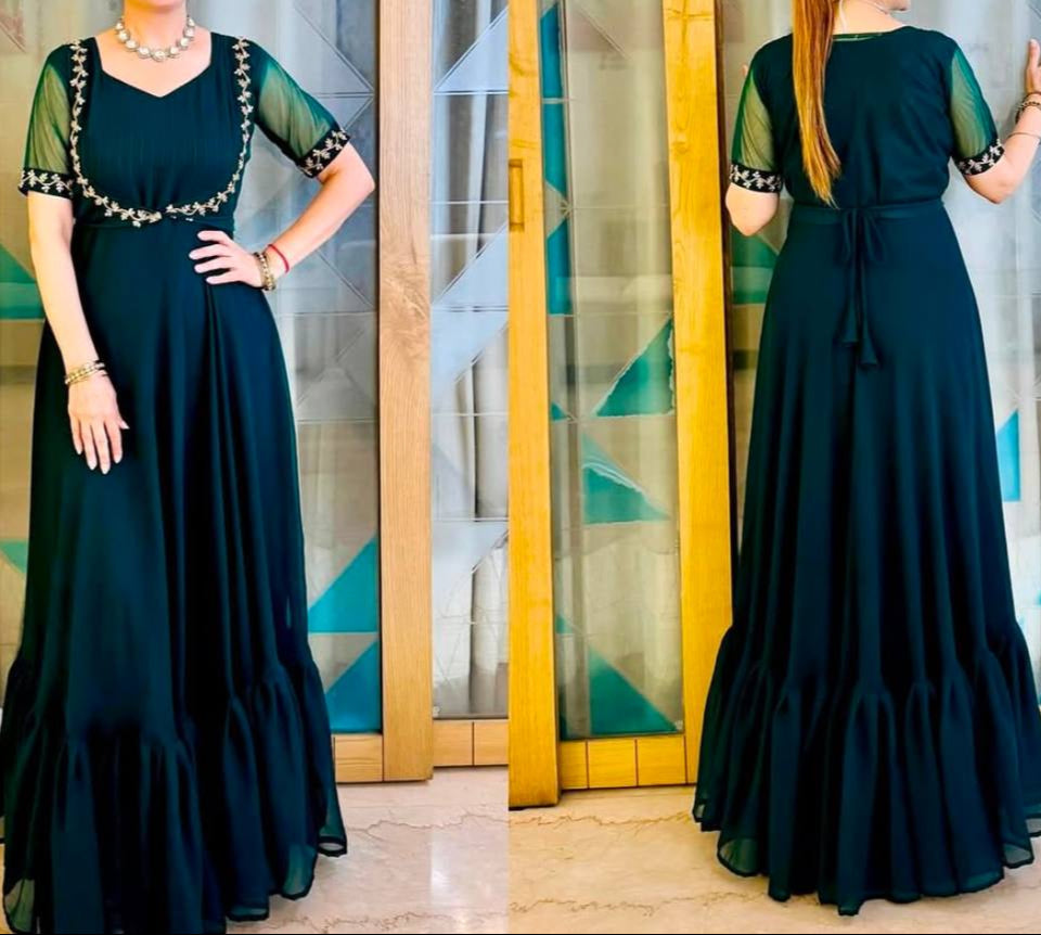 Superhit Trending Gown With Embroidered Koti & Belt