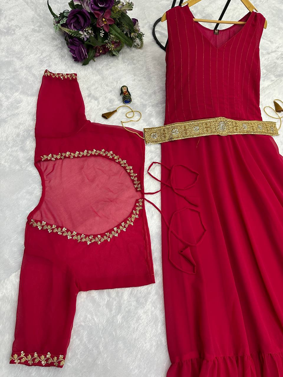 Superhit Trending Gown With Embroidered Koti & Belt