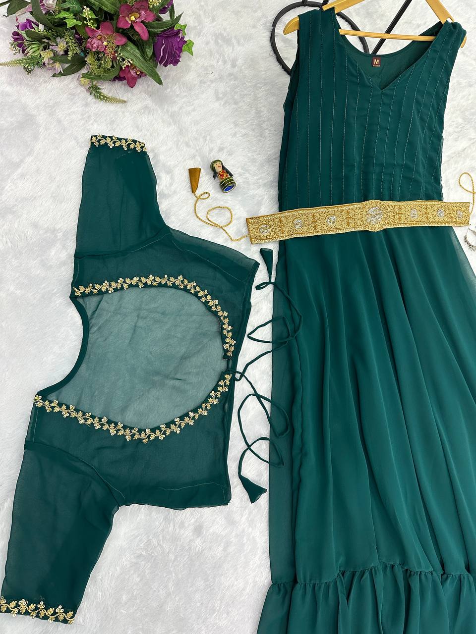 Superhit Trending Gown With Embroidered Koti & Belt