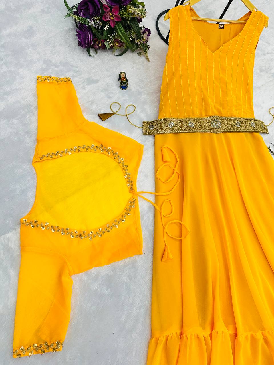 Superhit Trending Gown With Embroidered Koti & Belt