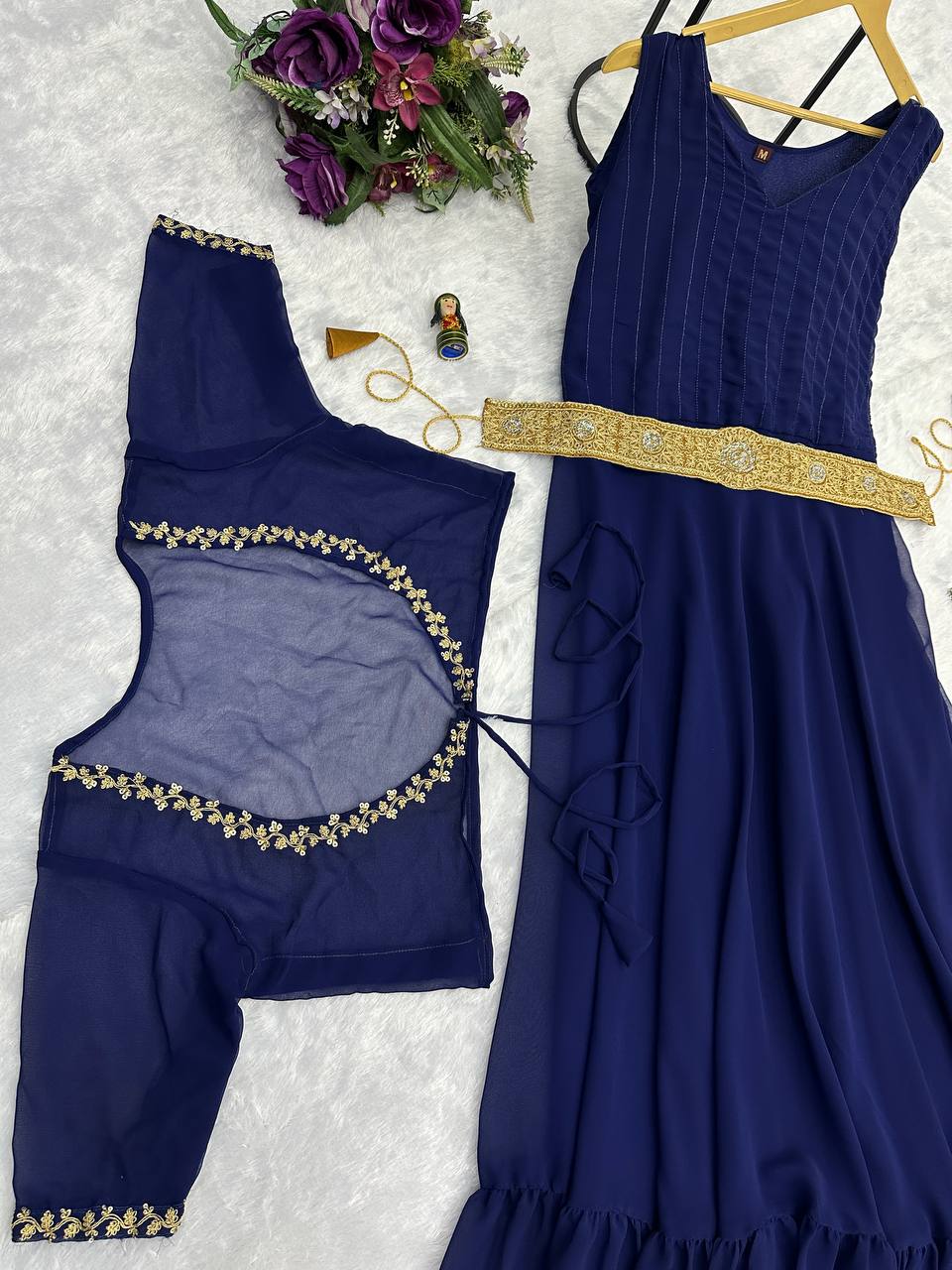 Superhit Trending Gown With Embroidered Koti & Belt