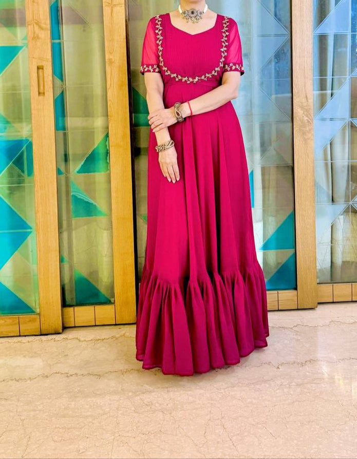 Superhit Trending Gown With Embroidered Koti & Belt