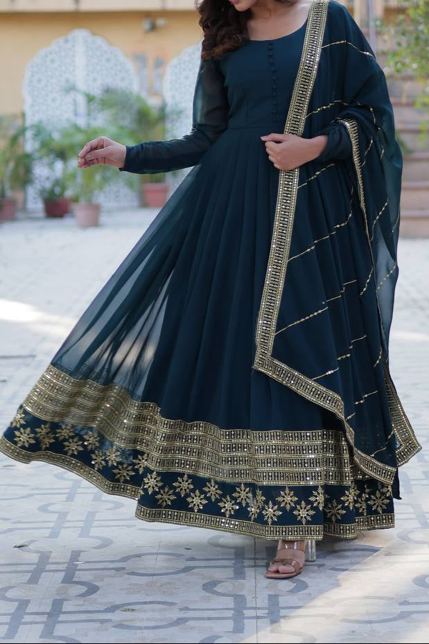 Faux Blooming Gown With Dupatta With Attractive Embroidered Work