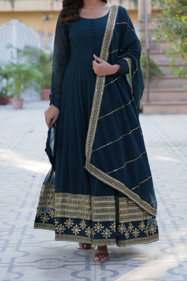 Faux Blooming Gown With Dupatta With Attractive Embroidered Work