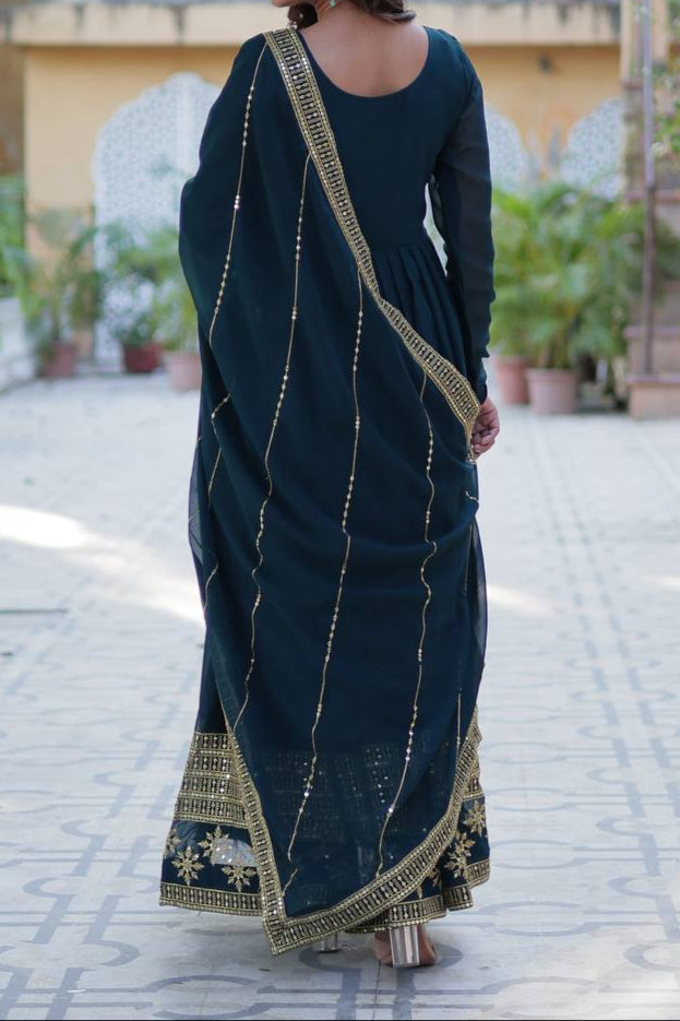 Faux Blooming Gown With Dupatta With Attractive Embroidered Work