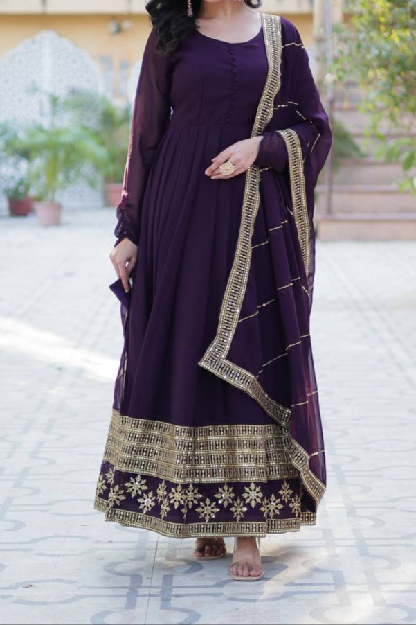 Faux Blooming Gown With Dupatta With Attractive Embroidered Work