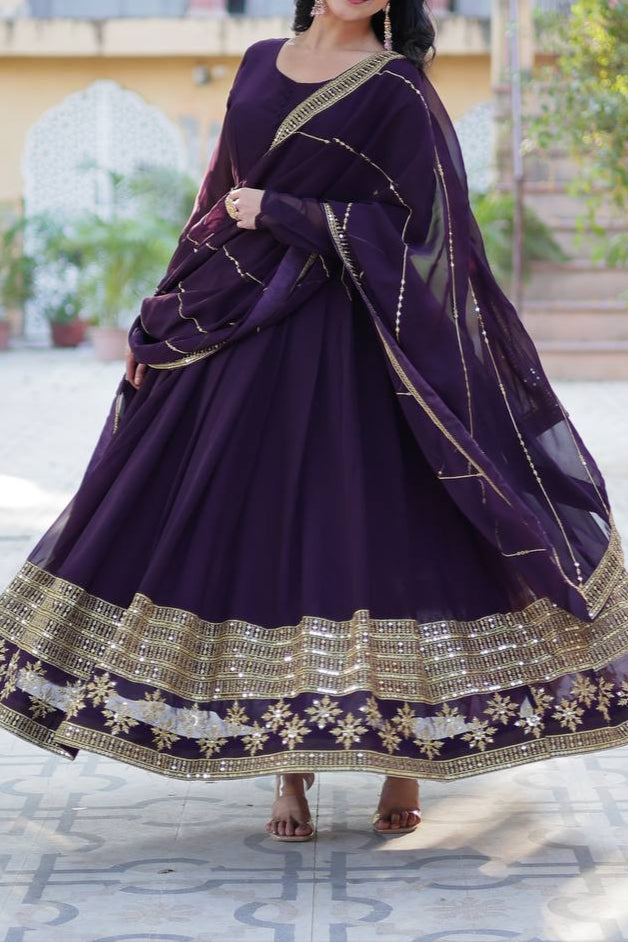 Faux Blooming Gown With Dupatta With Attractive Embroidered Work