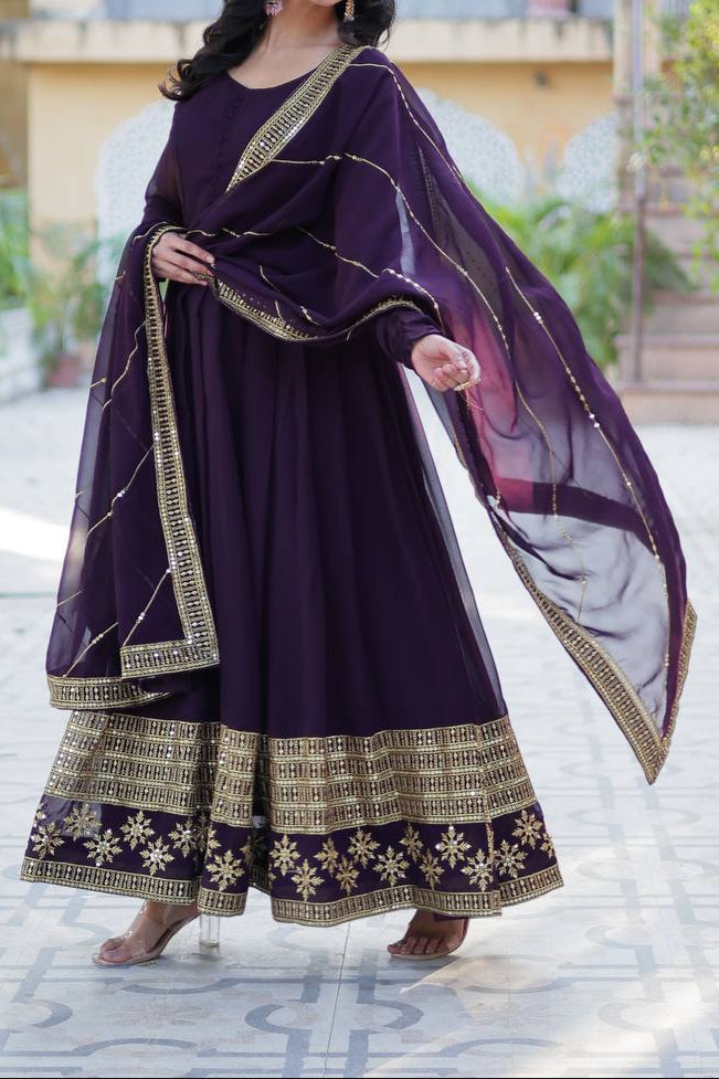 Faux Blooming Gown With Dupatta With Attractive Embroidered Work