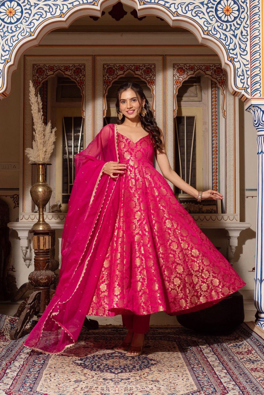 Wedding Special Jacquard Silk Anarkali Suit Set