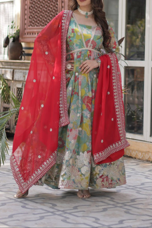 Readymade Alia Cut Gown With Dupatta