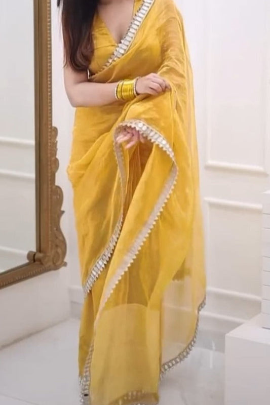 Most Beautiful Ready To Wear Real Mirror Border Work Saree