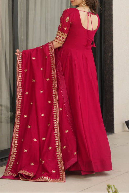 Sequence & Zari Embroidered Work Gown With Dupatta