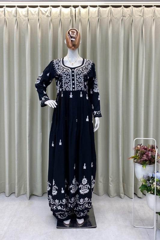 Summer Running Wear Special Trending Kurta Palazzo Set With Embroidery Thread Work
