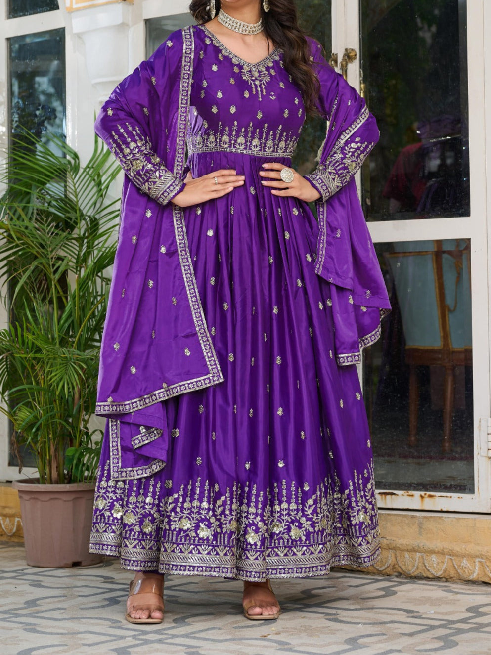 American Silk Beautiful Sequence Work Anarkali Suit